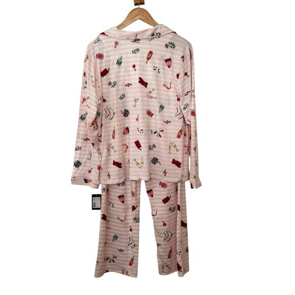 NWT Kate Spade NY XL Pink Striped Novelty Print Pajama Set Cozy Chic Loungewear - Picture 2 of 11